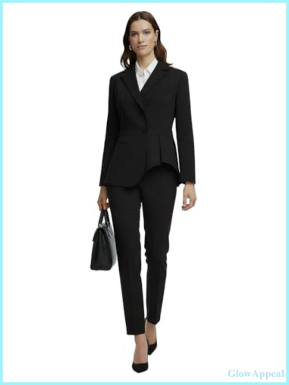 Women's 2 Piece Pantsuit Set Peplum Blazer Ruffle Hem Slim Fit Business